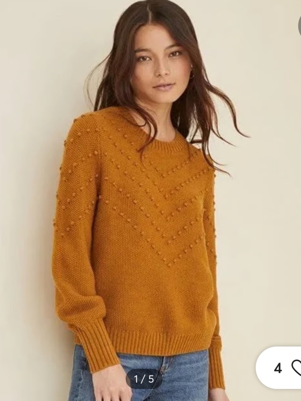 Amour Vert 100% Wool Bobble Knit Sweater Camel Daria Crewneck Pullover Small